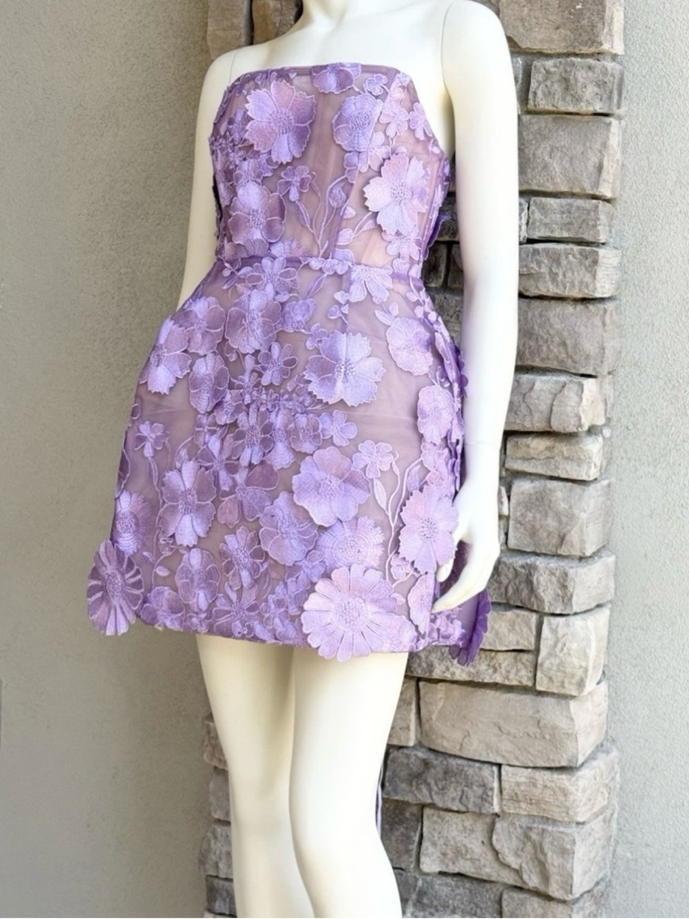 Bronx and Banco Jasmine Lilac Floral Appliqué Strapless Mini Dress $750